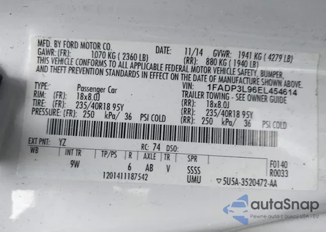 2014 Ford Focus St z USA, uszkodzony, nr VIN 1FADP3L96EL454614